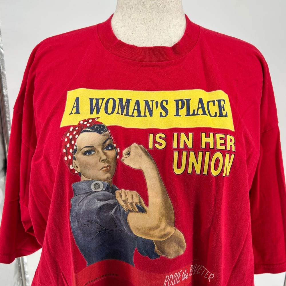 Womens 3XL Graphic T-Shirt Red Rosie the Riveter Union Labor Feminist Lifewear
